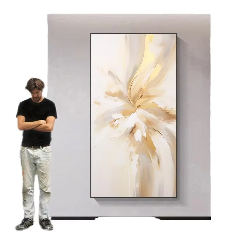 100% Handmade Modern Gold Foil Wall Painting Large Waterproof Canvas for Home Decor Stylish Decorative Mural for Apartment