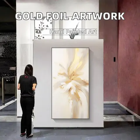100% Handmade Modern Gold Foil Wall Painting Large Waterproof Canvas for Home Decor Stylish Decorative Mural for Apartment
