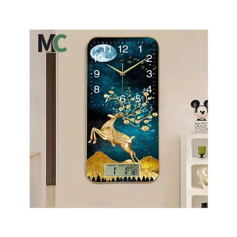 2024 New Living Room Dining Calendar Clock Murals Animal Elk Acrylic Crystal Painting Wall Art Home Decor Paintings