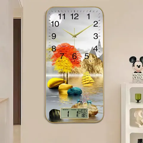 2024 New Living Room Dining Calendar Clock Murals Animal Elk Acrylic Crystal Painting Wall Art Home Decor Paintings