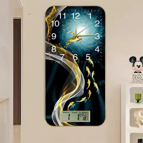 2024 New Living Room Dining Calendar Clock Murals Animal Elk Acrylic Crystal Painting Wall Art Home Decor Paintings