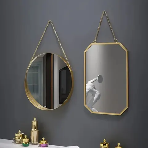 2025 Hot Nordic Style Iron Art Room Mirror Bathroom Bathroom Dormitory Dressing Mirror Wall-mounted Cosmetic Mirror