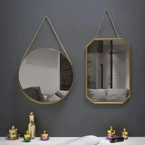 2025 Hot Nordic Style Iron Art Room Mirror Bathroom Bathroom Dormitory Dressing Mirror Wall-mounted Cosmetic Mirror