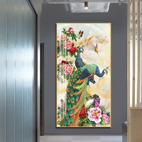 2025 Hot Sales Living Room Sofa Background Wall Animal Painting Peacock Diamond Crystal Painting Home Decor Paintings
