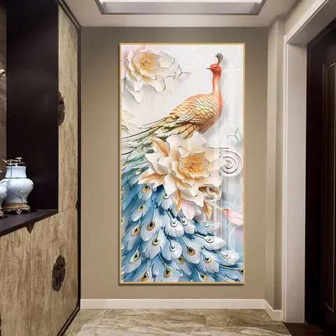 2025 Hot Sales Living Room Sofa Background Wall Animal Painting Peacock Diamond Crystal Painting Home Decor Paintings