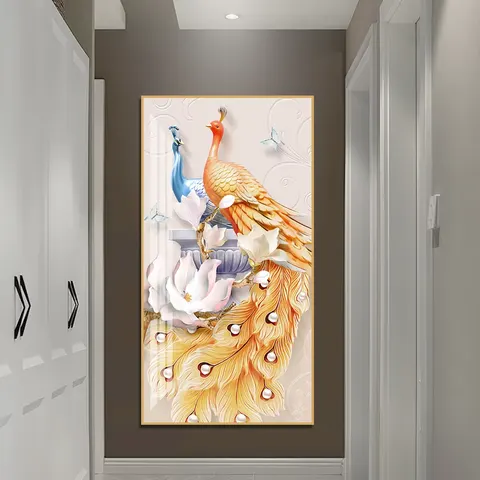 2025 Hot Sales Living Room Sofa Background Wall Animal Painting Peacock Diamond Crystal Painting Home Decor Paintings