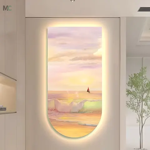 2025 Hot Sales the Setting Sun Arch Mural with Light Painting Laser Engraving Crystal Painting Wall Art Home Decor