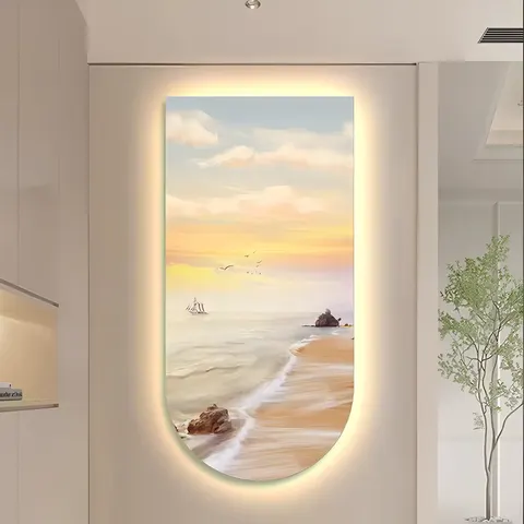 2025 Hot Sales the Setting Sun Arch Mural with Light Painting Laser Engraving Crystal Painting Wall Art Home Decor