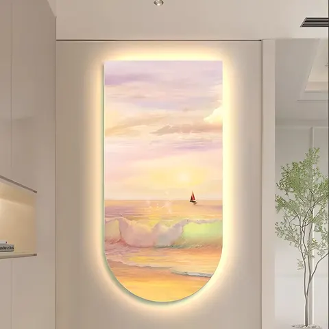 2025 Hot Sales the Setting Sun Arch Mural with Light Painting Laser Engraving Crystal Painting Wall Art Home Decor