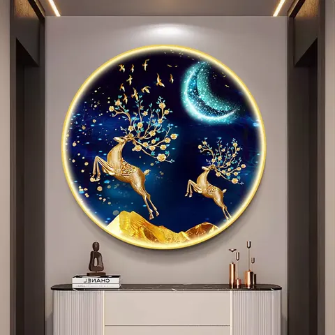 2025 Hot Selling Corridor Background Wall Crystal Painting Hotel High-end Atmosphere Elk with Led Wall Art Animal Painting