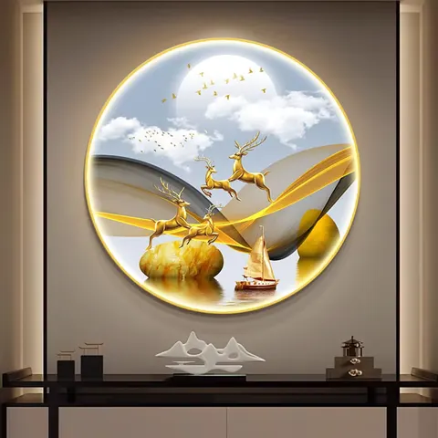 2025 Hot Selling Corridor Background Wall Crystal Painting Hotel High-end Atmosphere Elk with Led Wall Art Animal Painting