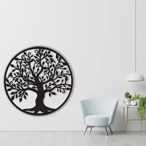 2025 Hot Selling Roundness Metal Garden Art Silhouette Home Wall Decoration Ironwork the Tree of Life Metal Craft Art Decor