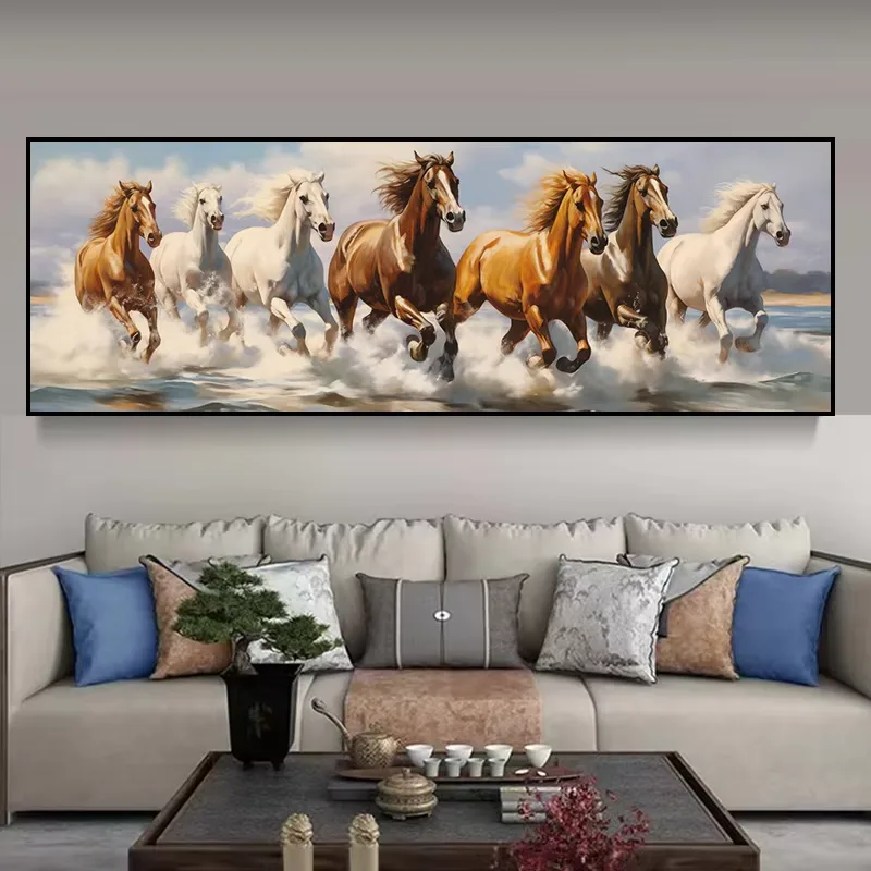 2025 Manufacturers Wholesale Wild Horse Running Large Size Art Decor Painting Aluminum Alloy Frame Crystal Porcelain Painting