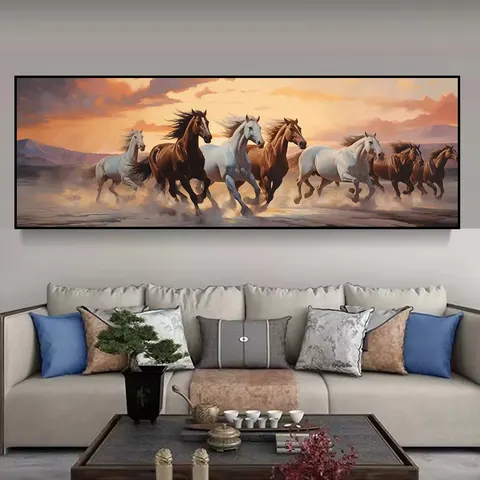 2025 Manufacturers Wholesale Wild Horse Running Large Size Art Decor Painting Aluminum Alloy Frame Crystal Porcelain Painting