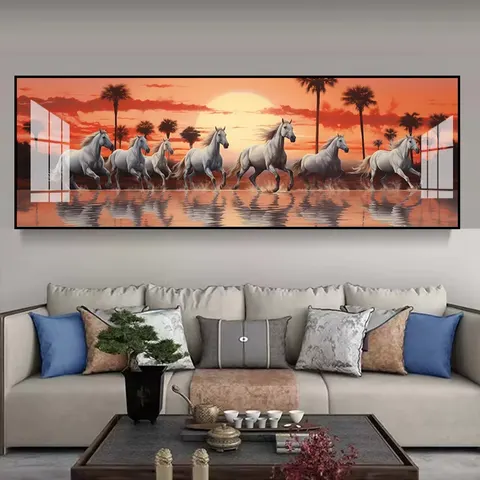 2025 Manufacturers Wholesale Wild Horse Running Large Size Art Decor Painting Aluminum Alloy Frame Crystal Porcelain Painting
