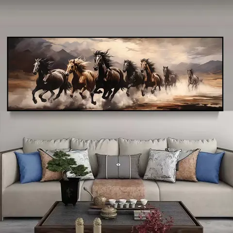2025 Manufacturers Wholesale Wild Horse Running Large Size Art Decor Painting Aluminum Alloy Frame Crystal Porcelain Painting