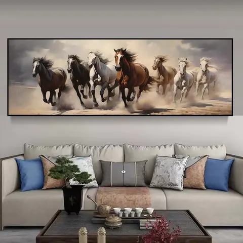 2025 Manufacturers Wholesale Wild Horse Running Large Size Art Decor Painting Aluminum Alloy Frame Crystal Porcelain Painting