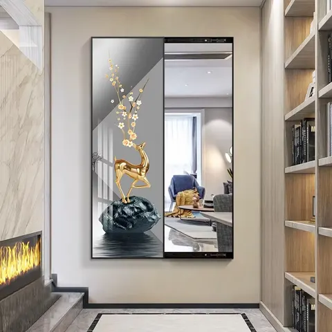 2025 New Creative Porch Wall Art Home Decor Painting Clothing Store Hidden Mirror Push and Pull Room Mirror