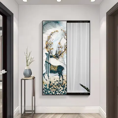 2025 New Creative Porch Wall Art Home Decor Painting Clothing Store Hidden Mirror Push and Pull Room Mirror