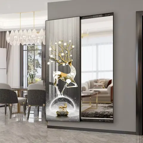 2025 New Creative Porch Wall Art Home Decor Painting Clothing Store Hidden Mirror Push and Pull Room Mirror