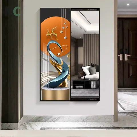 2025 New Creative Porch Wall Art Home Decor Painting Clothing Store Hidden Mirror Push and Pull Room Mirror