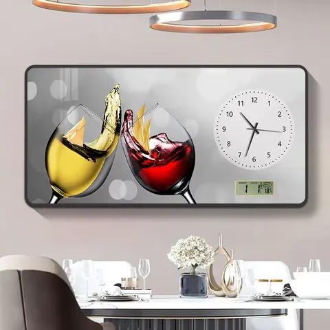 2025 New Restaurant Wine Glasses Clock Decorative Painting for Home Decor Paintings Perpetual Calendar Electronic Clock