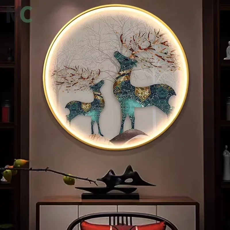 2025 Year Art Moose Living Room Crystal Porcelain with Diamond Home Decor Paintings Background Wall Painting and Led Art Decor