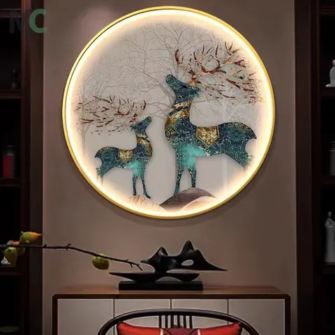 2025 Year Art Moose Living Room Crystal Porcelain with Diamond Home Decor Paintings Background Wall Painting and Led Art Decor