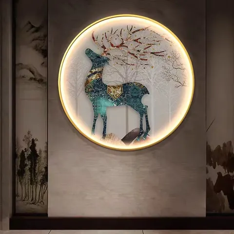 2025 Year Art Moose Living Room Crystal Porcelain with Diamond Home Decor Paintings Background Wall Painting and Led Art Decor
