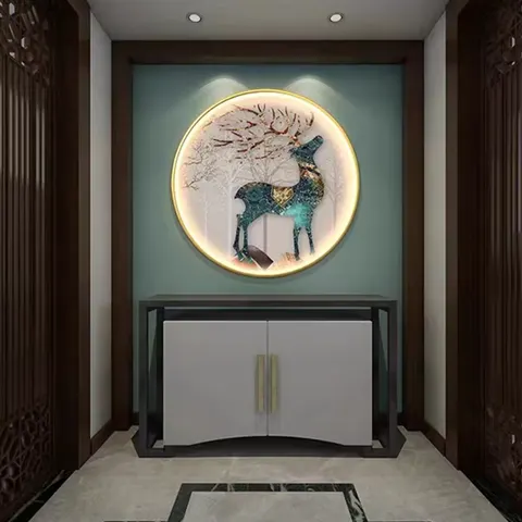 2025 Year Art Moose Living Room Crystal Porcelain with Diamond Home Decor Paintings Background Wall Painting and Led Art Decor