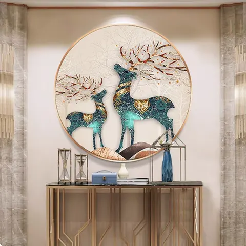 2025 Year Art Moose Living Room Crystal Porcelain with Diamond Home Decor Paintings Background Wall Painting and Led Art Decor