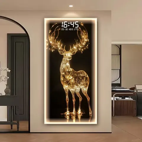 2025 Year New Model With Time Display Crystal Porcelain Painting Factory Wholesale Customization Glowed LED Decor Paintings