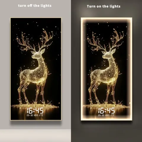 2025 Year New Model With Time Display Crystal Porcelain Painting Factory Wholesale Customization Glowed LED Decor Paintings
