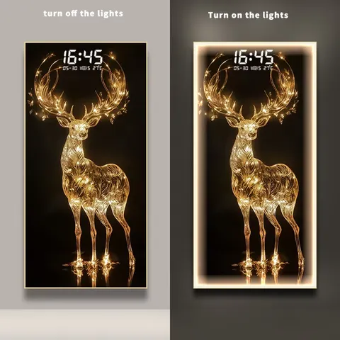 2025 Year New Model With Time Display Crystal Porcelain Painting Factory Wholesale Customization Glowed LED Decor Paintings