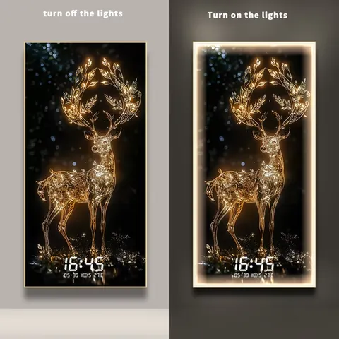 2025 Year New Model With Time Display Crystal Porcelain Painting Factory Wholesale Customization Glowed LED Decor Paintings