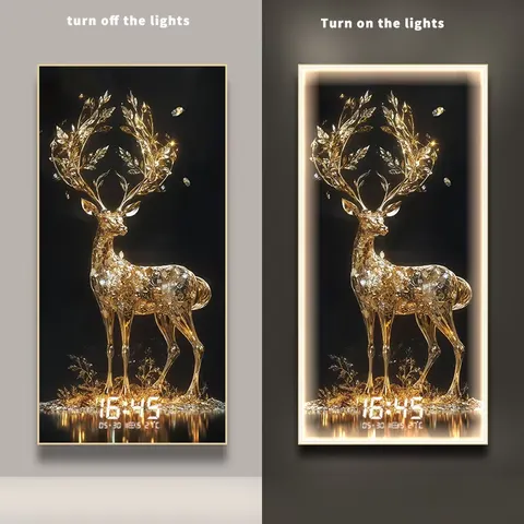 2025 Year New Model With Time Display Crystal Porcelain Painting Factory Wholesale Customization Glowed LED Decor Paintings