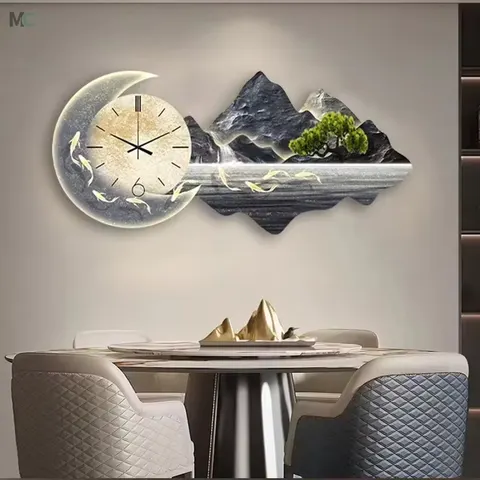 2026 Creative Landscape with Clock Wall Art Decoration Home Decor Paintings Sofa Background Wall Crystal Porcelain Led Paintings