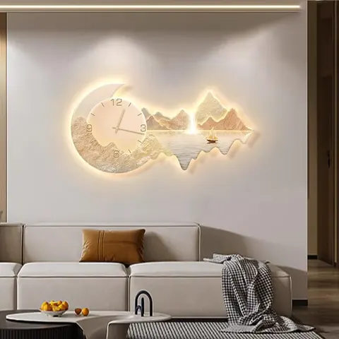 2026 Creative Landscape with Clock Wall Art Decoration Home Decor Paintings Sofa Background Wall Crystal Porcelain Led Paintings