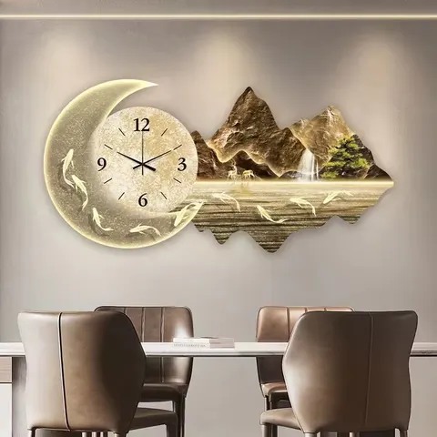 2026 Creative Landscape with Clock Wall Art Decoration Home Decor Paintings Sofa Background Wall Crystal Porcelain Led Paintings