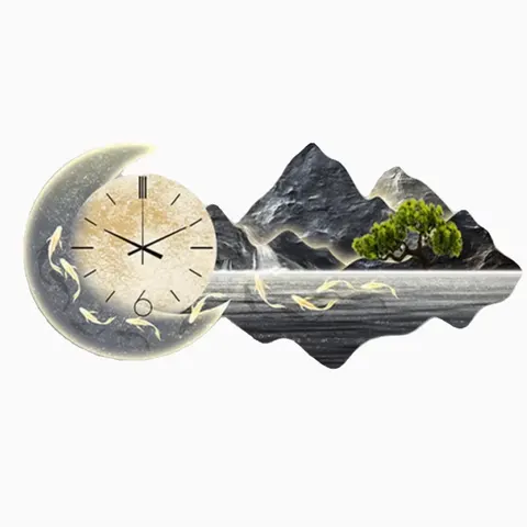 2026 Creative Landscape with Clock Wall Art Decoration Home Decor Paintings Sofa Background Wall Crystal Porcelain Led Paintings