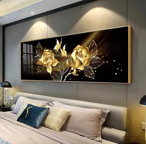 2026 Hot Abstract Black Gold Rose butterfly Crystal Porcelain Painting Living Room Bedroom Home Decor Paintings