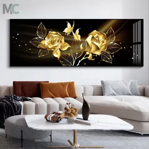 2026 Hot Abstract Black Gold Rose butterfly Crystal Porcelain Painting Living Room Bedroom Home Decor Paintings