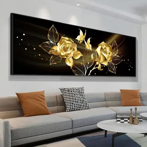2026 Hot Abstract Black Gold Rose butterfly Crystal Porcelain Painting Living Room Bedroom Home Decor Paintings