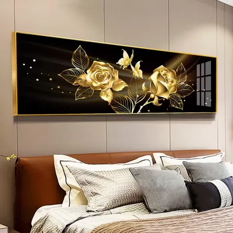 2026 Hot Abstract Black Gold Rose butterfly Crystal Porcelain Painting Living Room Bedroom Home Decor Paintings