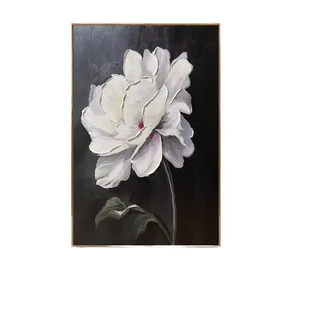 2026 Large White Flower Modern Wall Art Semi-hand-drawn Abstract Oil Painting 60x90cm Canvas for Hotel Living Room
