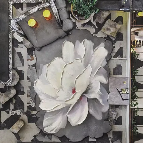 繁花 单幅 装饰画 现代简约 酒店背景墙挂画 手绘油画