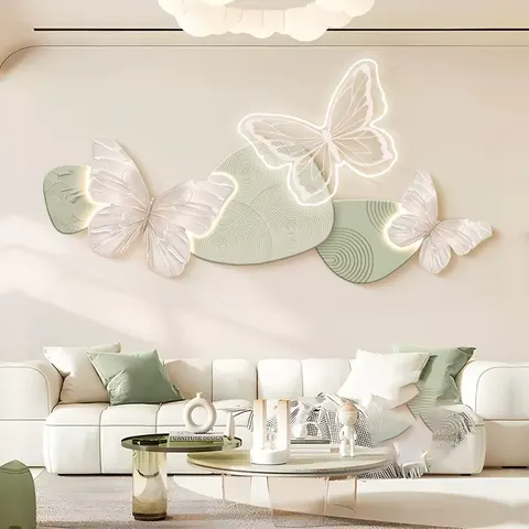 2026 New Cream Style Living Room Decorative Painting Acrylic Crystal Porcelain Wall Art LED Light Painting Home Decoration