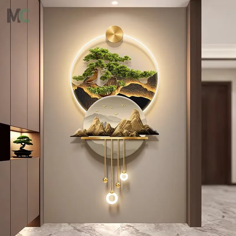 2026 New Landscape Welcome Guest Pine Porch Mural Nine Fish Map Living Room Corridor Led Wall Art Decor Painting