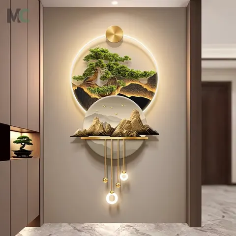 2026 New Landscape Welcome Guest Pine Porch Mural Nine Fish Map Living Room Corridor Led Wall Art Decor Painting