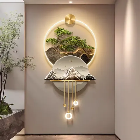 2026 New Landscape Welcome Guest Pine Porch Mural Nine Fish Map Living Room Corridor Led Wall Art Decor Painting